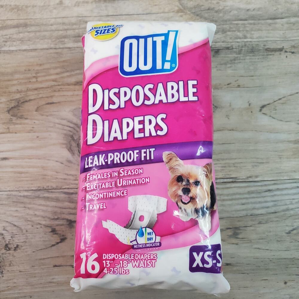 Out! XS/S Disposable Diapers Leak-Proof Fit for Female Dogs 16 Per Pack NEW